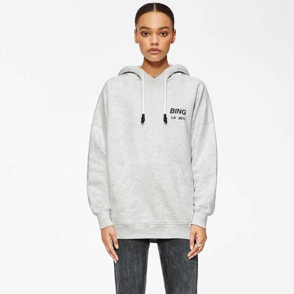 Anine Bing Light Gray Logo Hoodie
